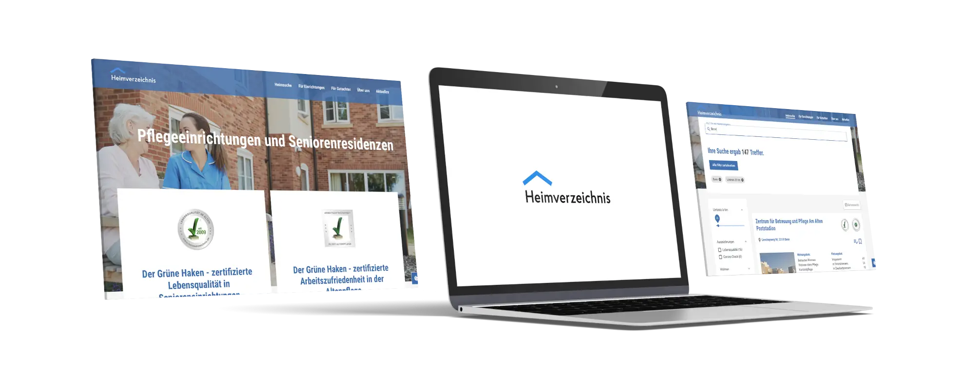Image of three Heimverzeichnis webpages